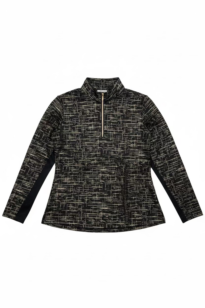 SanSoleil SolShine Foil Print Long Sleeve Polo - Black/Gold