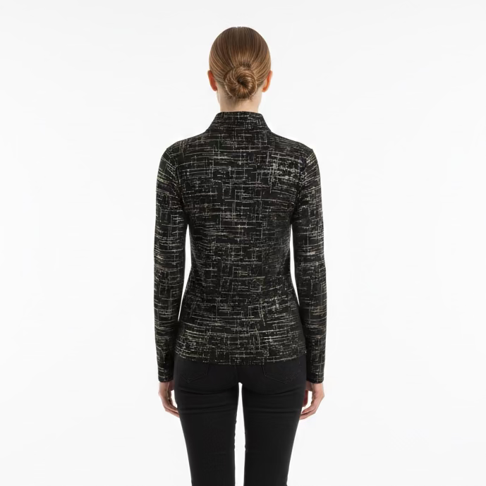 SanSoleil SolShine Foil Print Long Sleeve Polo - Black/Gold
