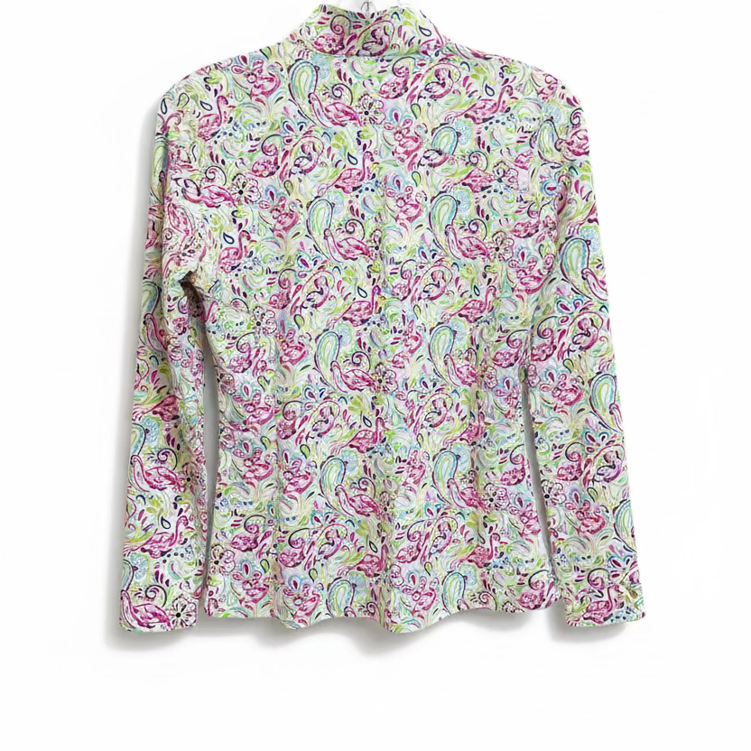 SanSoleil Womens Long Sleeve Zip Polo - Paisley Flamingo