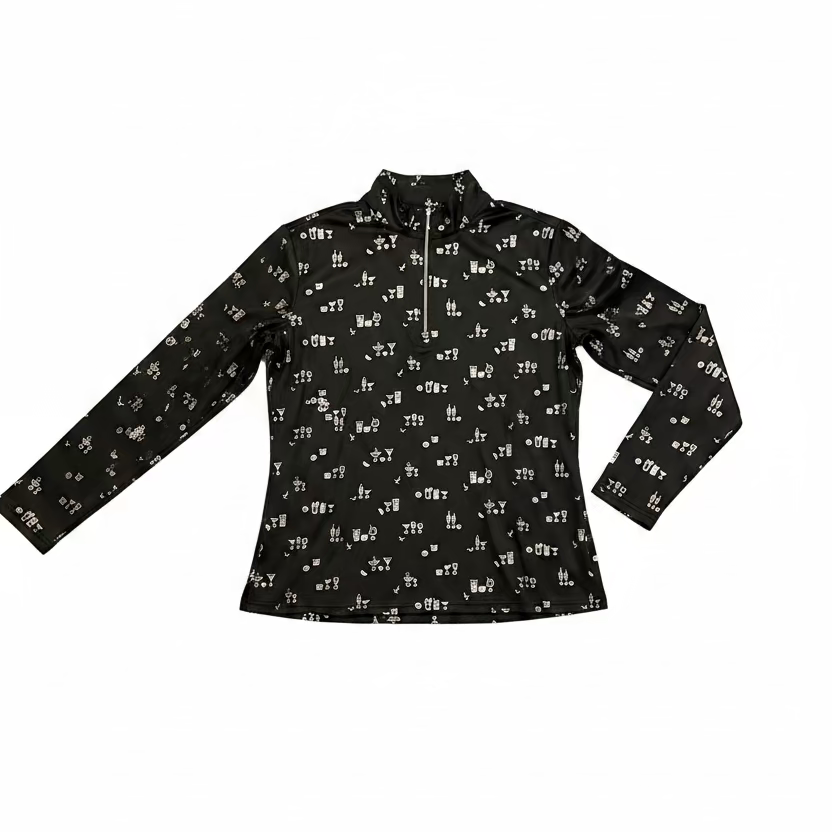 SanSoleil Womens Long Sleeve Zip Polo - Foil 5 O' Clock Somewhere