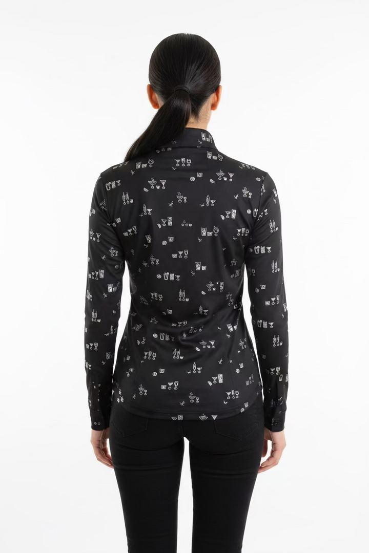 SanSoleil Womens Long Sleeve Zip Polo - Foil 5 O' Clock Somewhere