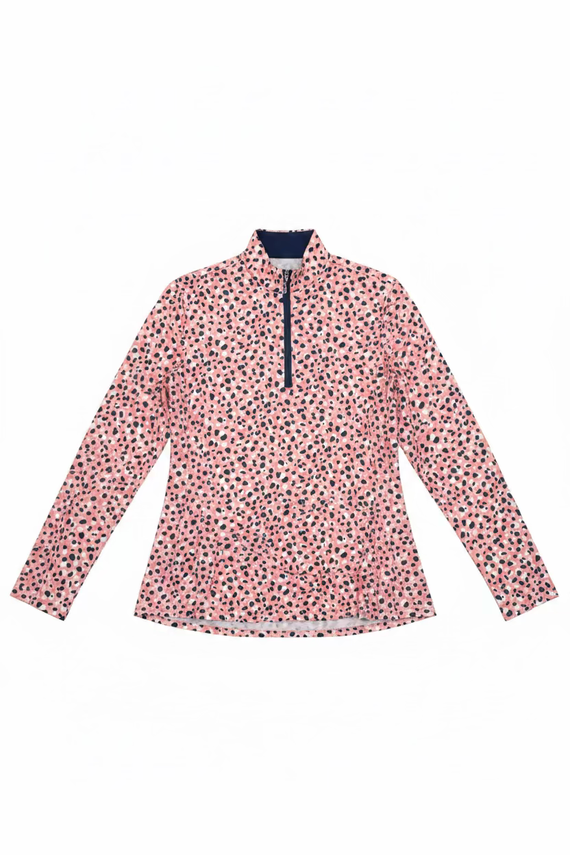 SanSoleil Womens Long Sleeve Zip Polo - Leopard Party