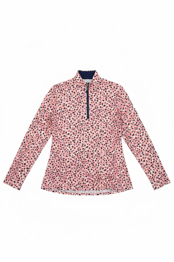 SanSoleil Womens Long Sleeve Zip Polo - Leopard Party