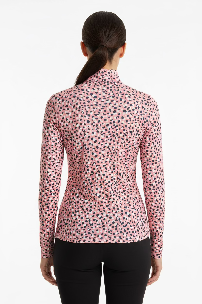 SanSoleil Womens Long Sleeve Zip Polo - Leopard Party
