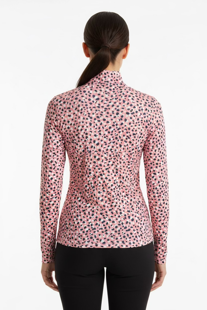 SanSoleil Womens Long Sleeve Zip Polo - Leopard Party