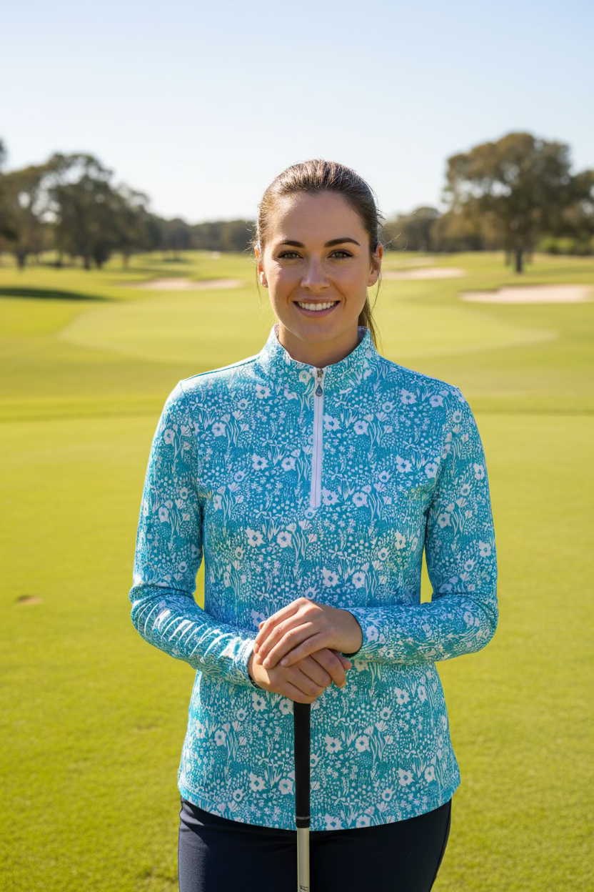 SanSoleil Womens Long Sleeve Zip Polo - Daphne Canterbury