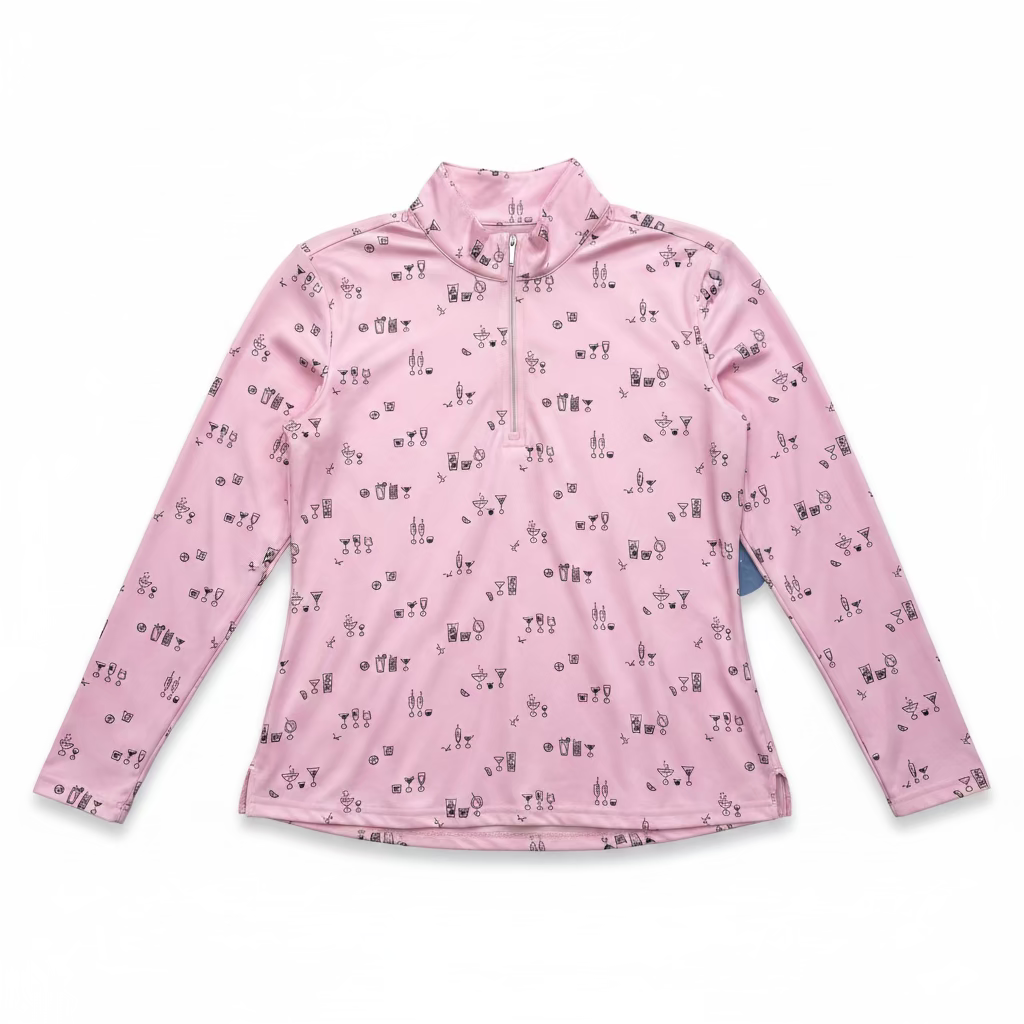 SanSoleil Womens Long Sleeve Zip Polo - Foil 5 O' Clock Pink