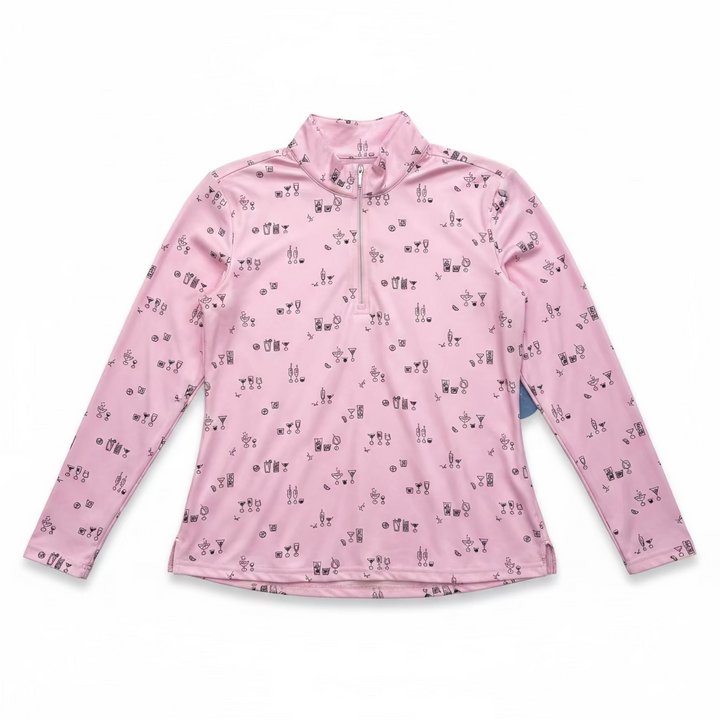 SanSoleil Womens Long Sleeve Zip Polo - Foil 5 O' Clock Pink