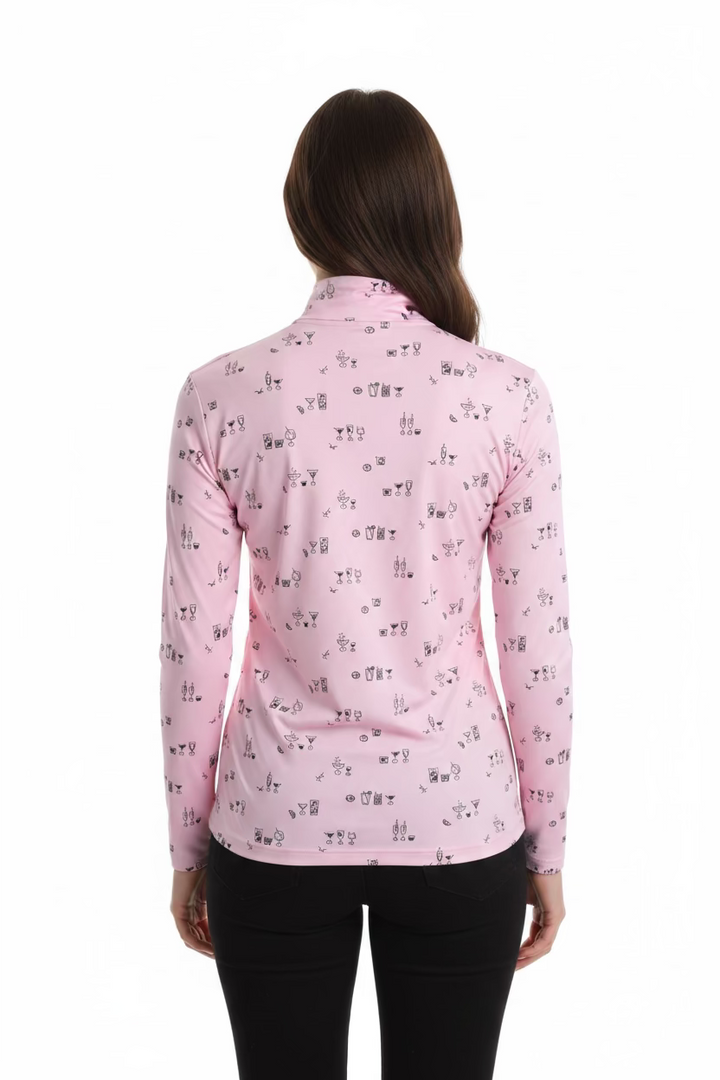 SanSoleil Womens Long Sleeve Zip Polo - Foil 5 O' Clock Pink