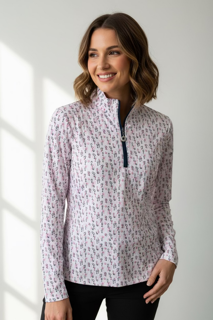 SanSoleil Womens Long Sleeve Zip Polo - Pinot Hour