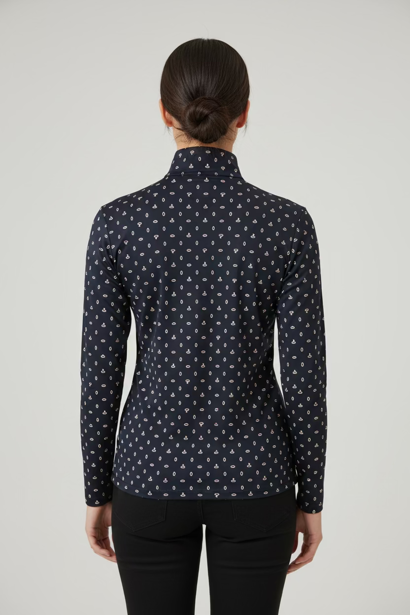 SanSoleil Solshine Foil Print Long Sleeve Polo -  On Par Ink Silver