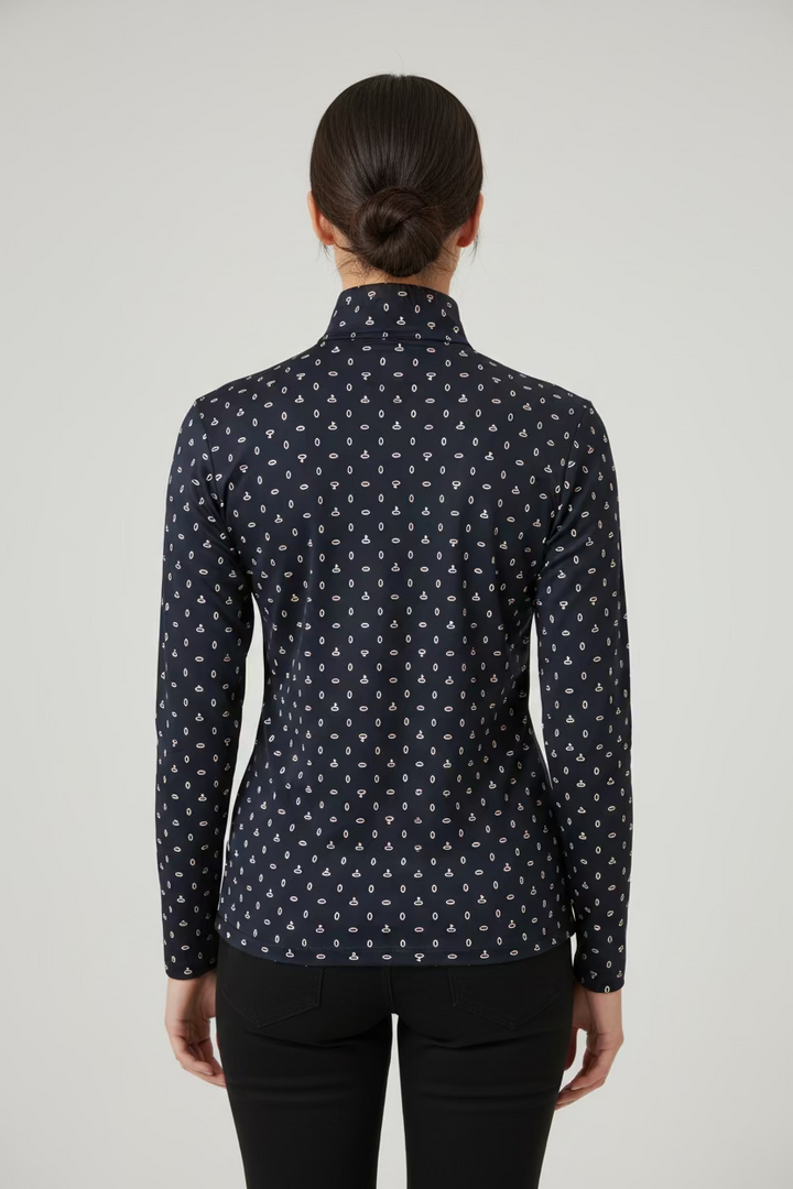 SanSoleil Solshine Foil Print Long Sleeve Polo -  On Par Ink Silver
