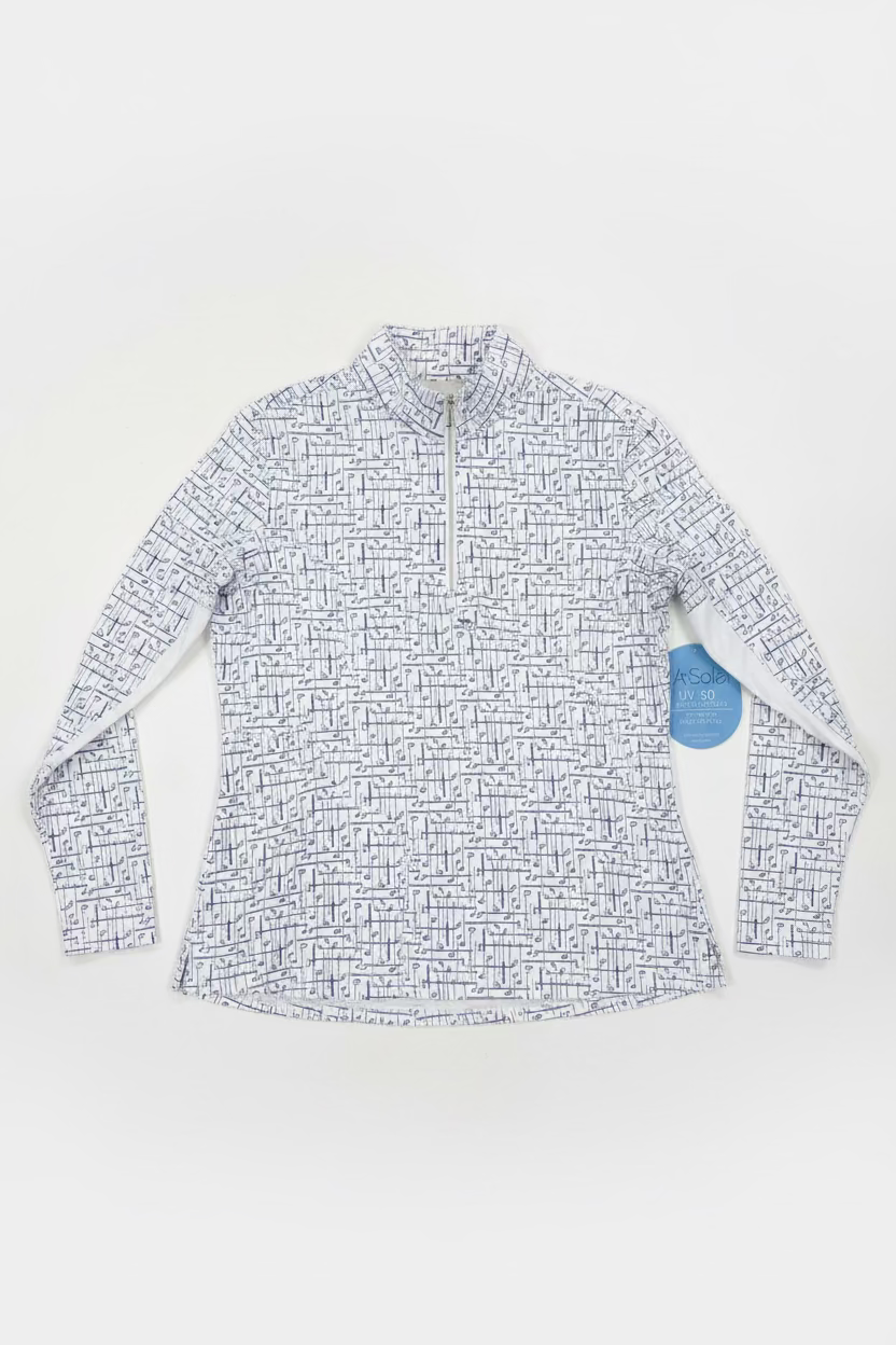 SanSoleil SolShine Foil Print Long Sleeve Polo - Stix White/Blue