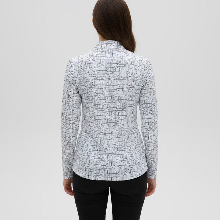 SanSoleil SolShine Foil Print Long Sleeve Polo - Stix White/Blue