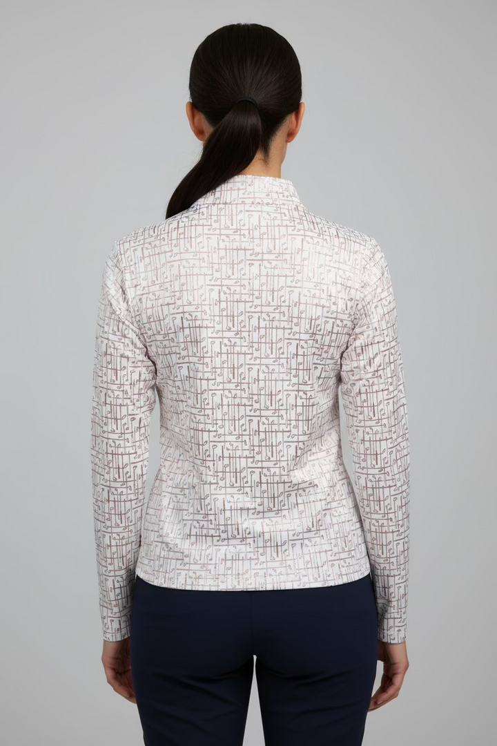 SanSoleil Solshine Foil Print Long Sleeve Polo - Stix White/Rose