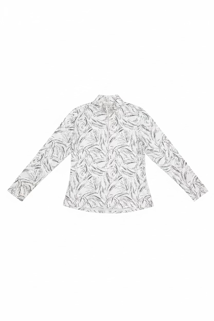 SanSoleil SolShine Foil Print Long Sleeve Polo - Metallic Pattern