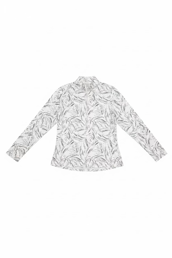 SanSoleil SolShine Foil Print Long Sleeve Polo - Metallic Pattern
