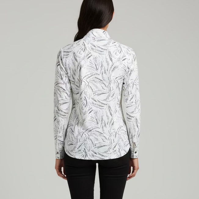 SanSoleil SolShine Foil Print Long Sleeve Polo - Metallic Pattern