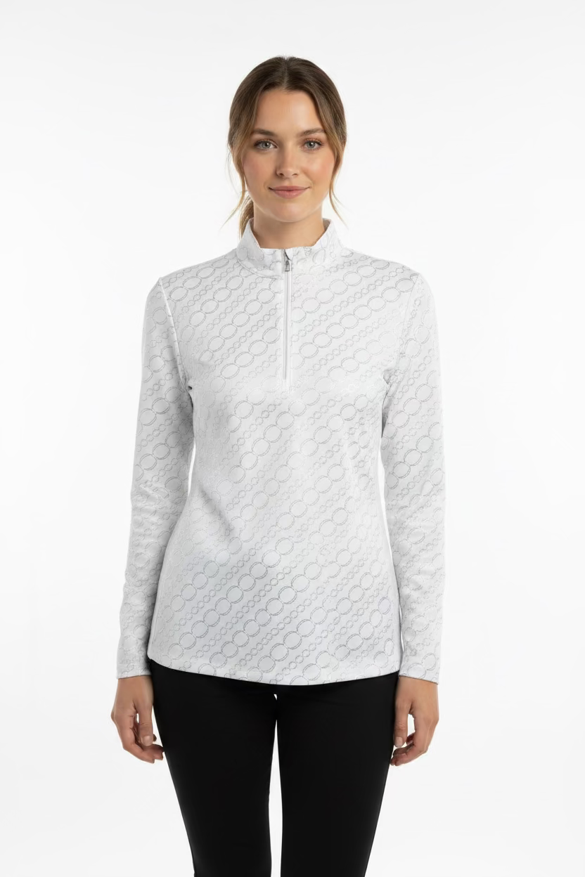 SanSoleil SolShine Foil Print Long Sleeve Polo - Silver Chain
