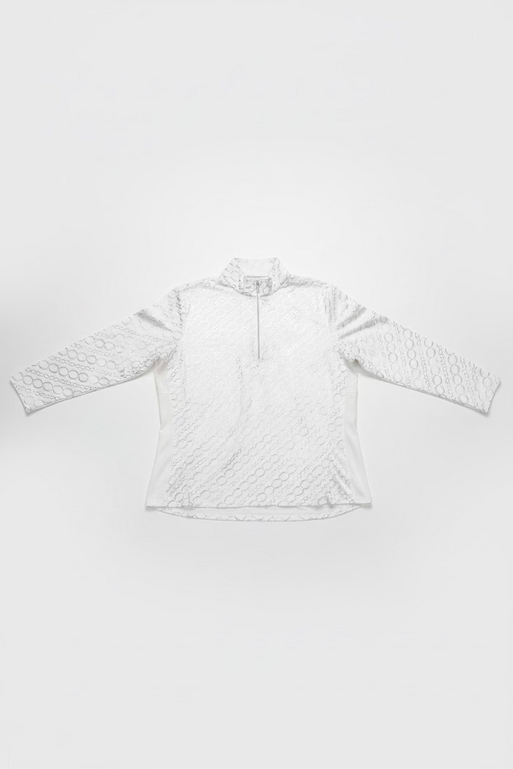 SanSoleil SolShine Foil Print Long Sleeve Polo - Silver Chain