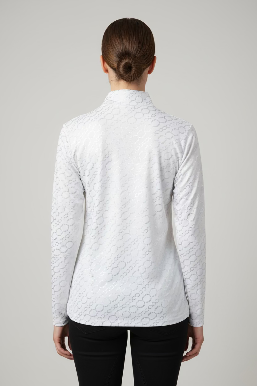 SanSoleil SolShine Foil Print Long Sleeve Polo - Silver Chain