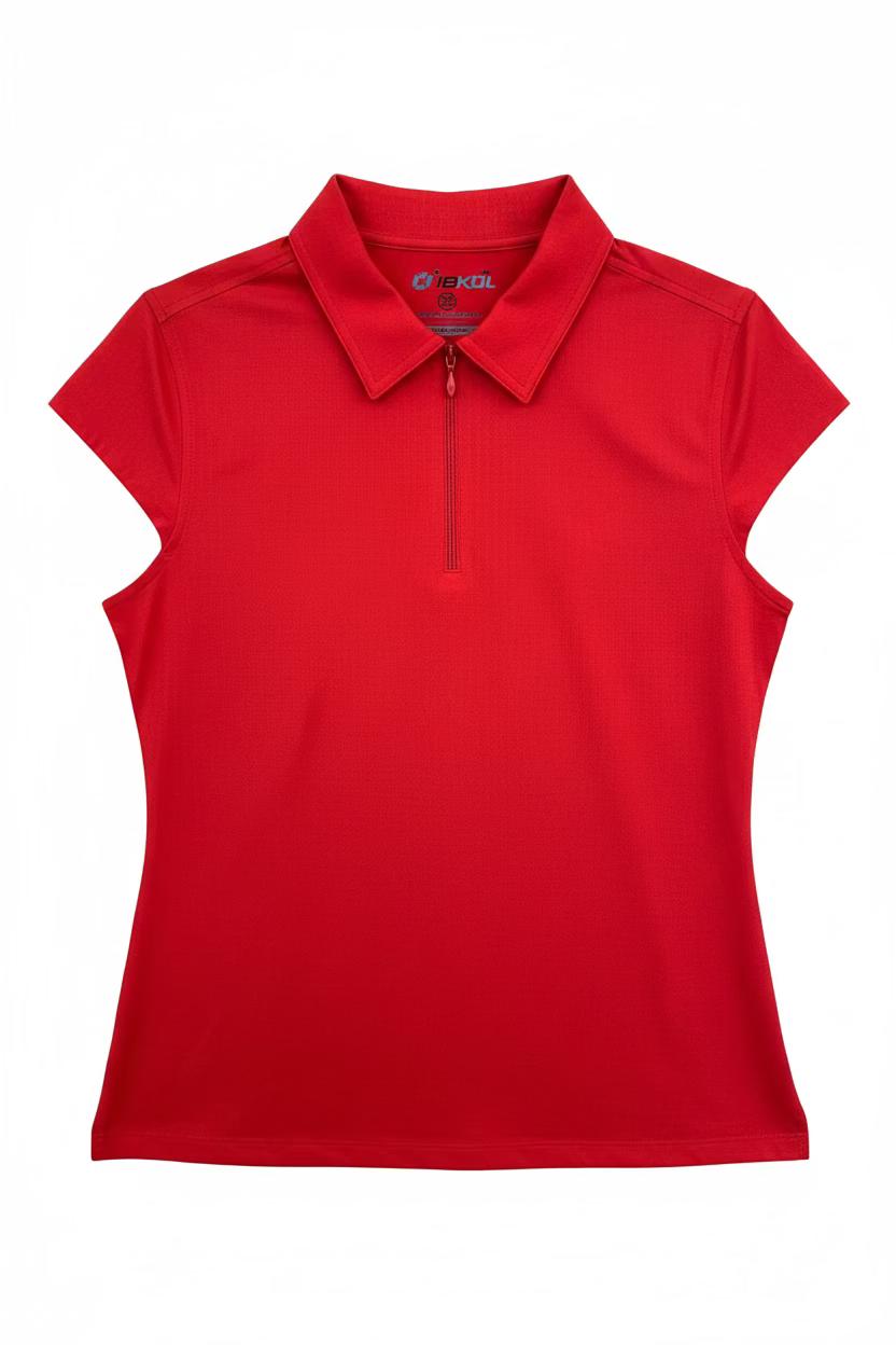 IBKUL Womens Riley Sleeveless Zip Polo - Cherry Red