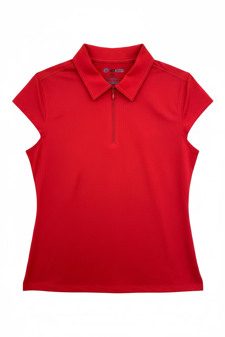 IBKUL Womens Riley Sleeveless Zip Polo - Cherry Red