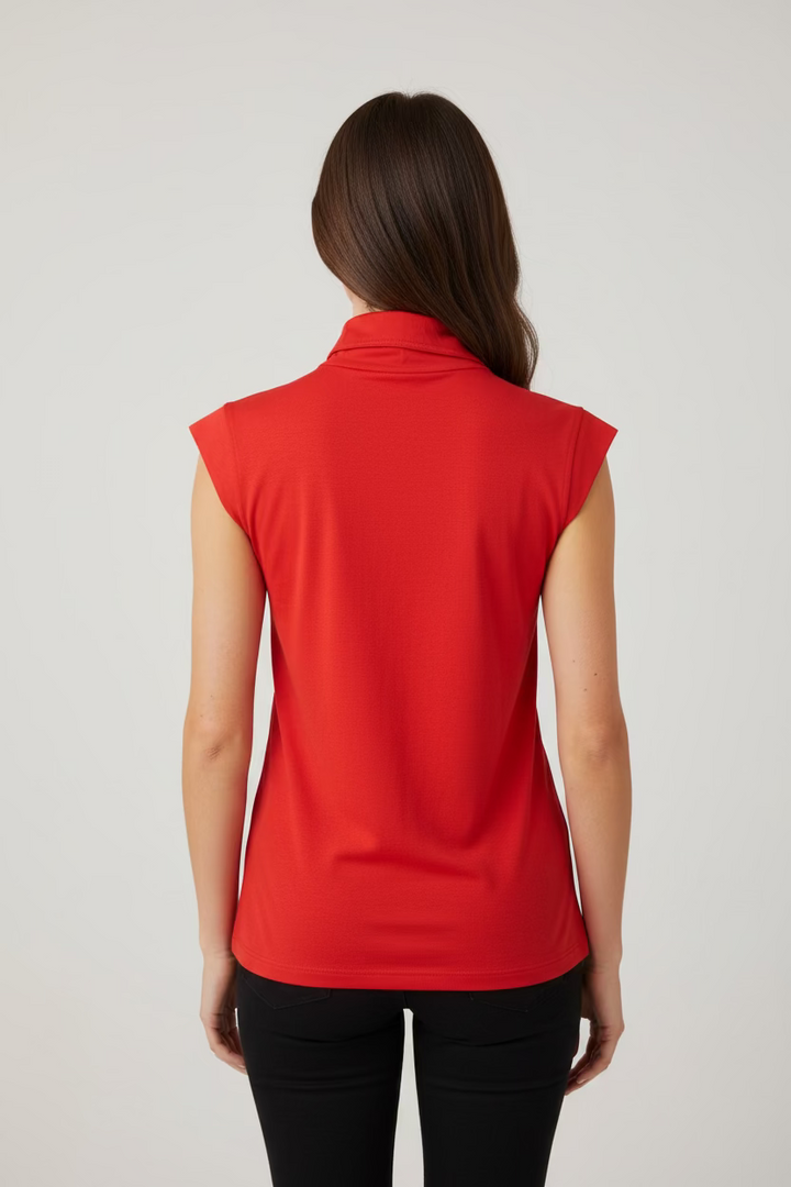 IBKUL Womens Riley Sleeveless Zip Polo - Cherry Red
