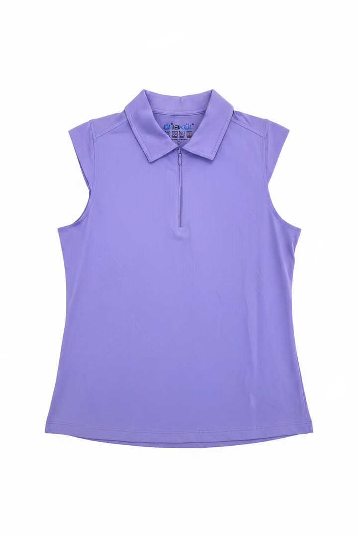 IBKUL Womens Riley Sleeveless Zip Polo - Lavender