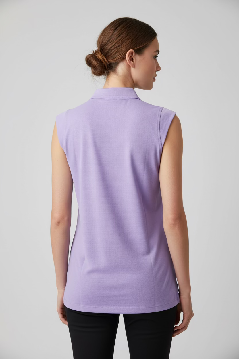 IBKUL Womens Riley Sleeveless Zip Polo - Lavender