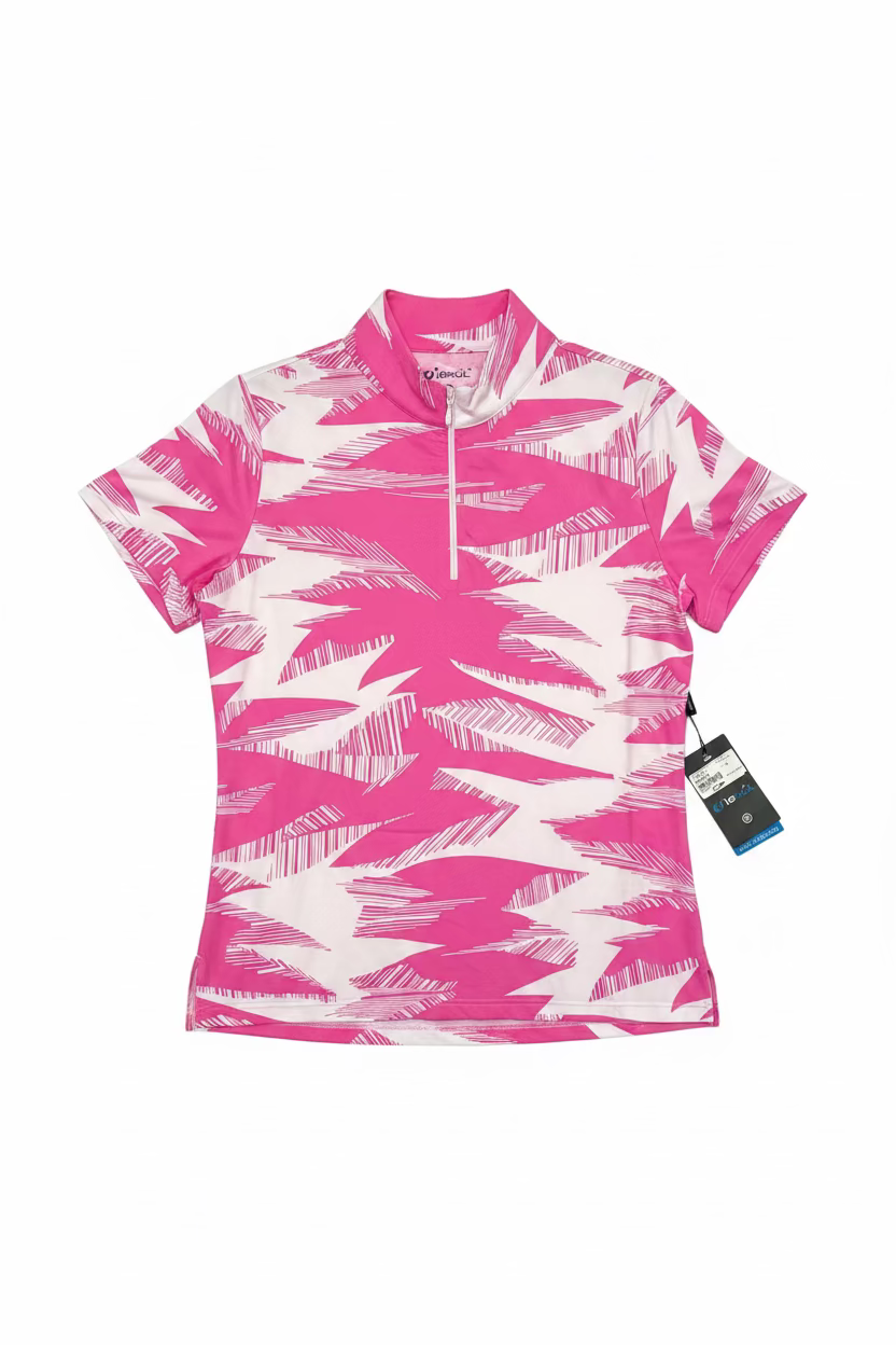 IBKUL Womens Stormi Short Sleeve Mock - Pink Palm/White