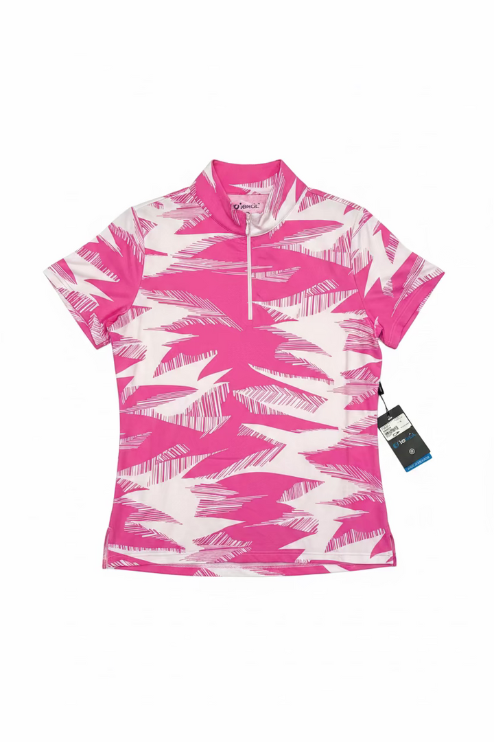 IBKUL Womens Stormi Short Sleeve Mock - Pink Palm/White