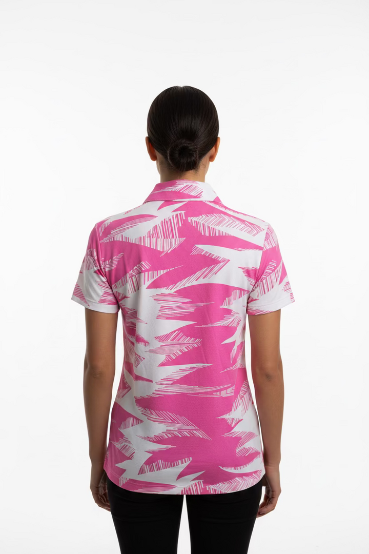 IBKUL Womens Stormi Short Sleeve Mock - Pink Palm/White