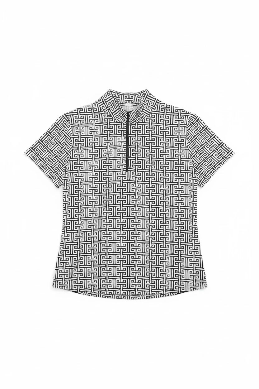 IBKUL Womens Candice Geo Key Short Sleeve Mock - Black/White