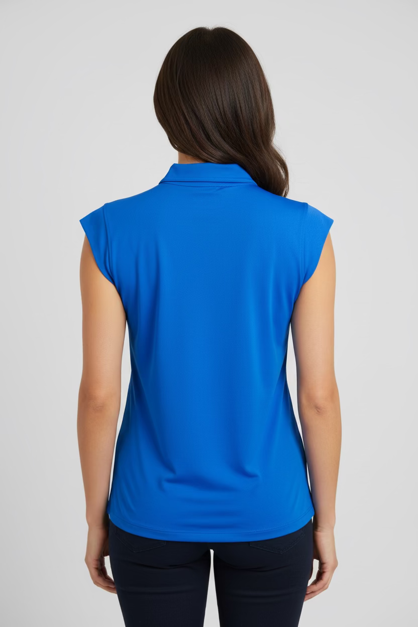 IBKUL Womens Riley Sleeveless Zip Polo - Royal Rich Blue
