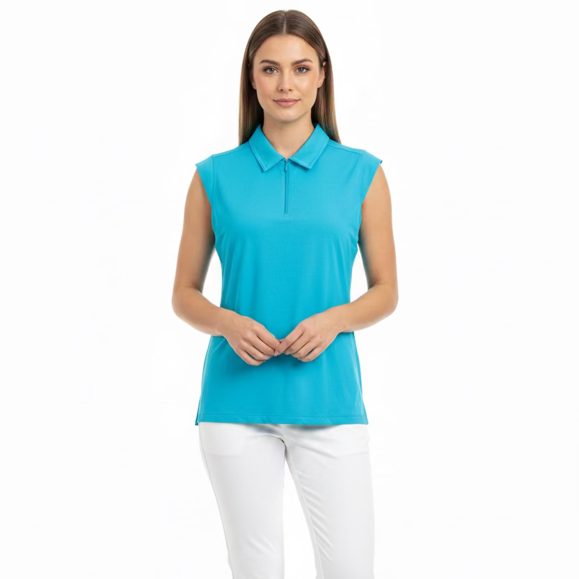 IBKUL Womens Riley Sleeveless Zip Polo - Turquoise