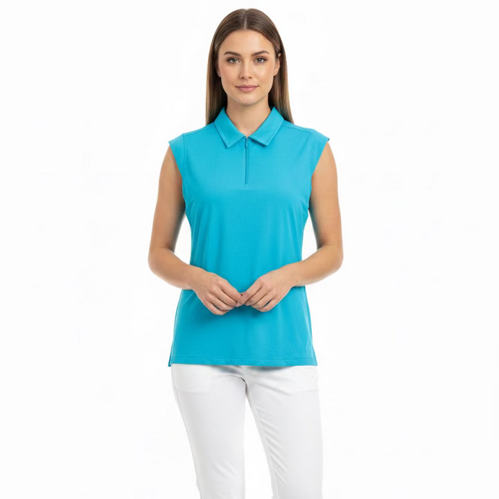 IBKUL Womens Riley Sleeveless Zip Polo - Turquoise