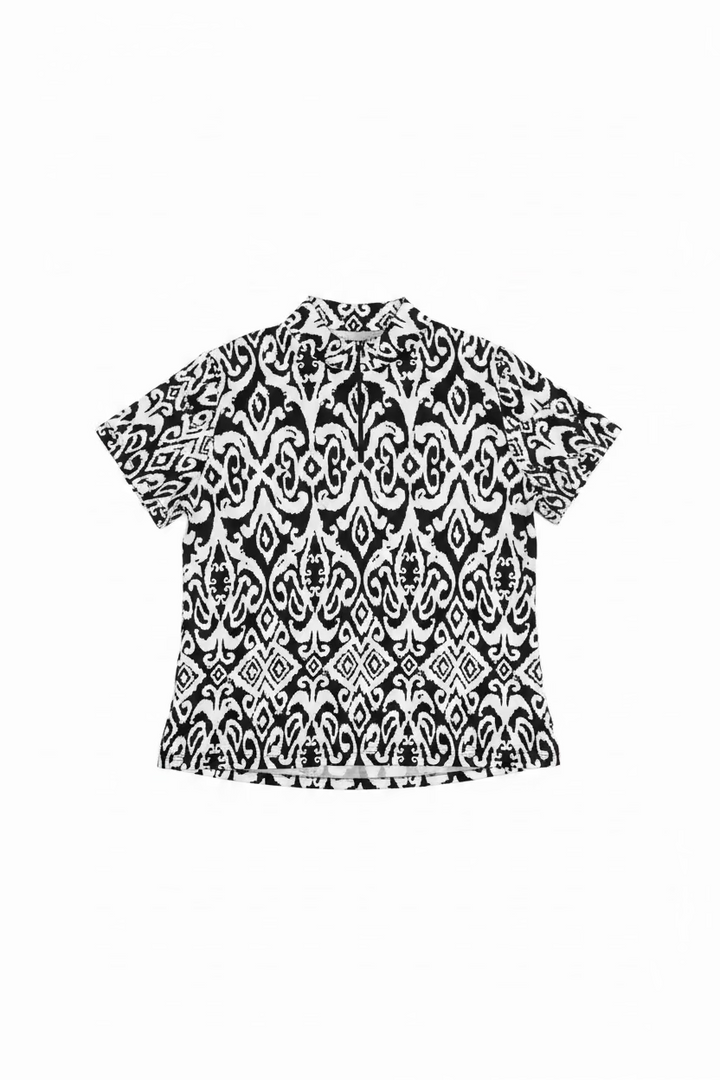 IBKUL Cosmic Swirl Short Sleeve Zip Polo Top - Black/White