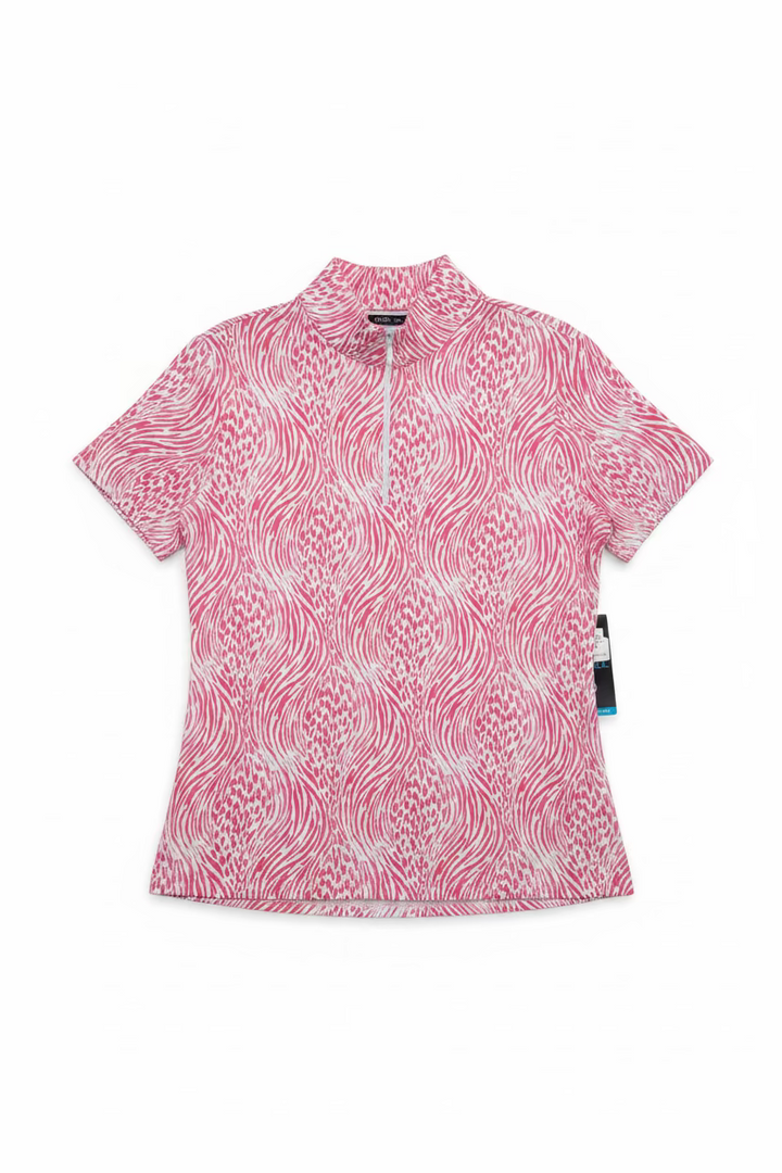 IBKUL Womens Susie Short Sleeve Zip Mock - Watermelon Zebra