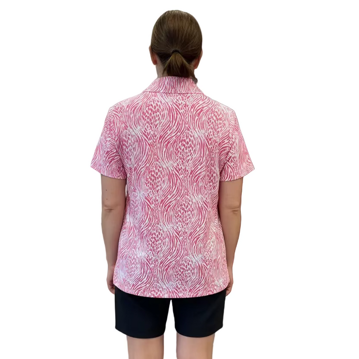 IBKUL Womens Susie Short Sleeve Zip Mock - Watermelon Zebra