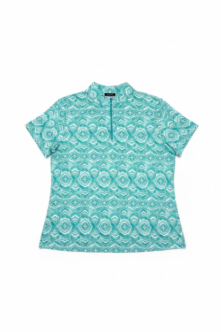 IBKUL Womens Lauren Short Sleeve Zip Mock - Kaleidoscope Jade
