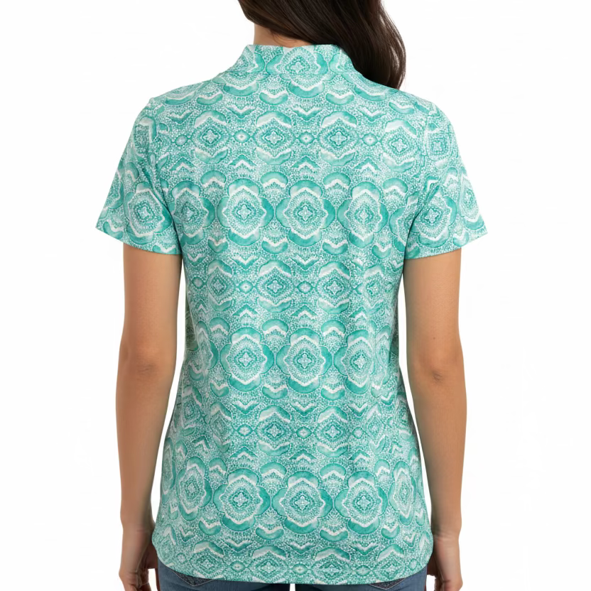 IBKUL Womens Lauren Short Sleeve Zip Mock - Kaleidoscope Jade