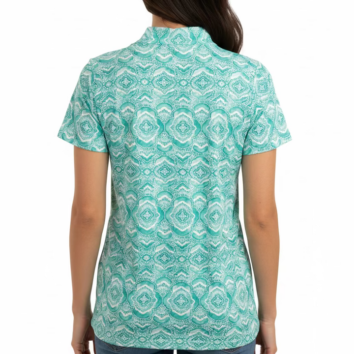 IBKUL Womens Lauren Short Sleeve Zip Mock - Kaleidoscope Jade