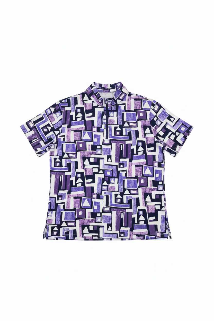 IBKUL Womens Jennifer Short Sleeve Zip Mock - Plum/Navy