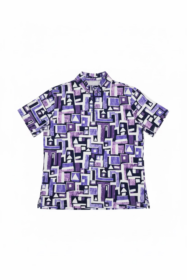 IBKUL Womens Jennifer Short Sleeve Zip Mock - Plum/Navy