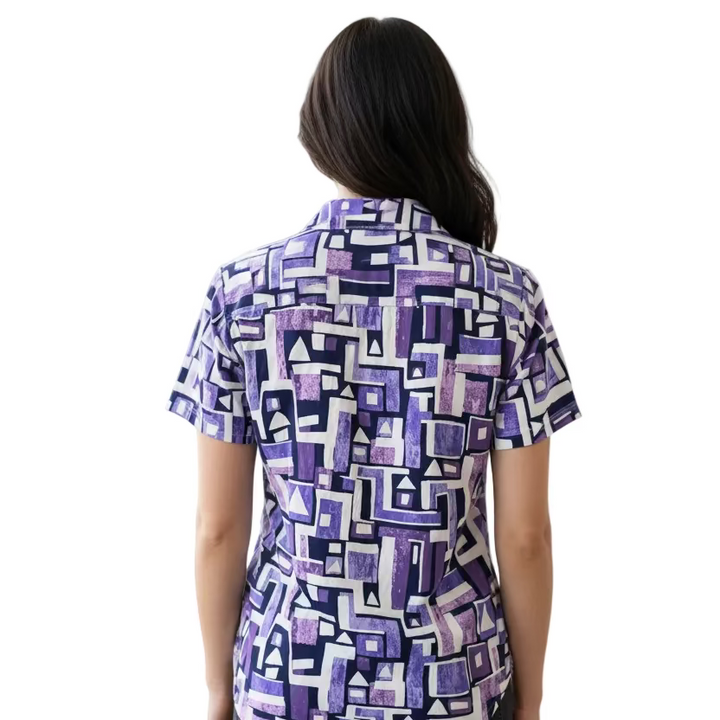 IBKUL Womens Jennifer Short Sleeve Zip Mock - Plum/Navy