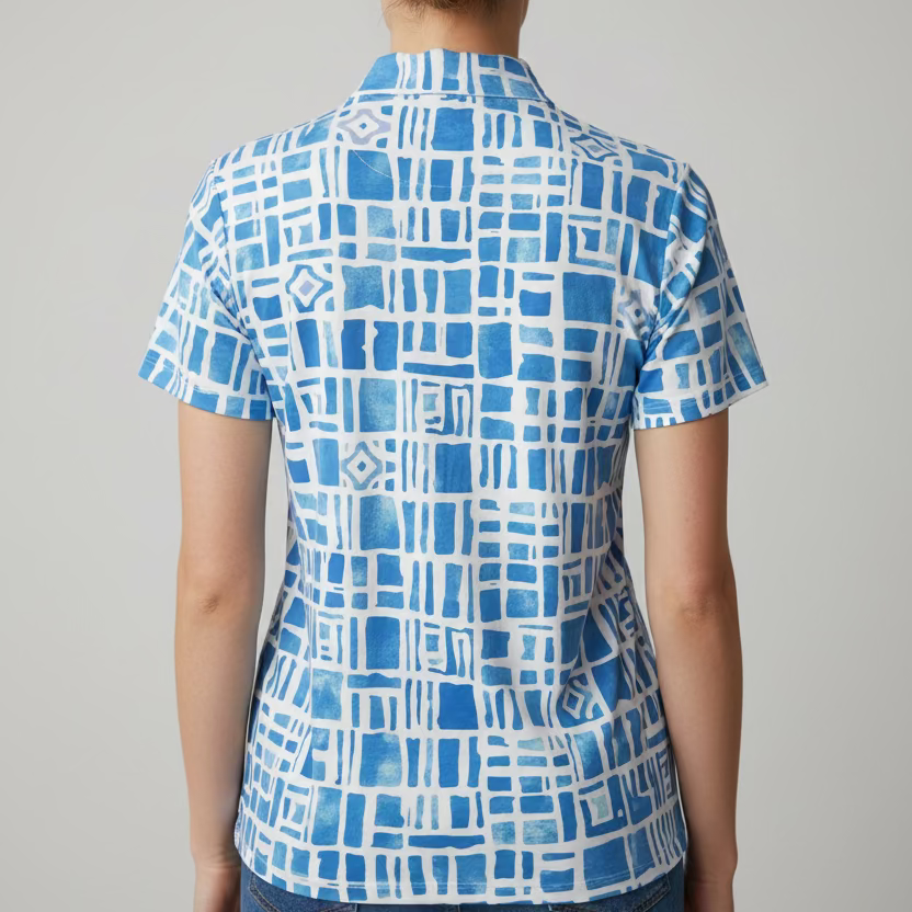 IBKUL Womens Samantha Short Sleeve Zip Mock - Blue/White