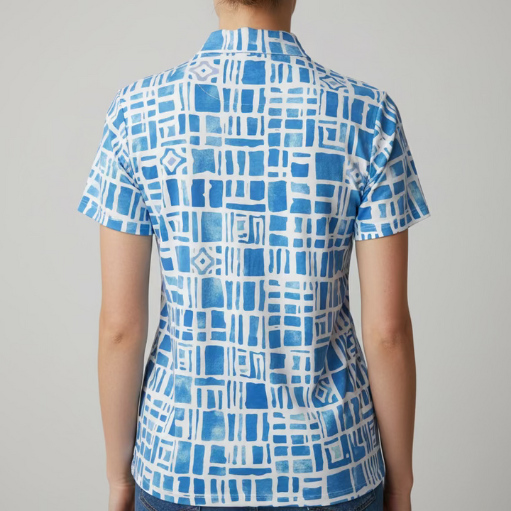 IBKUL Womens Samantha Short Sleeve Zip Mock - Blue/White