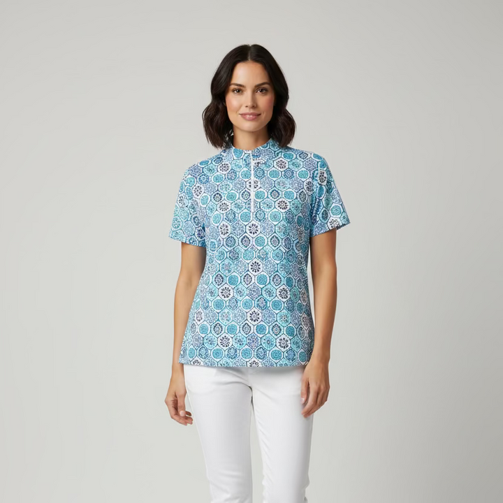 IBKUL Womens Brandy Short Sleeve Zip Mock - Seafoam