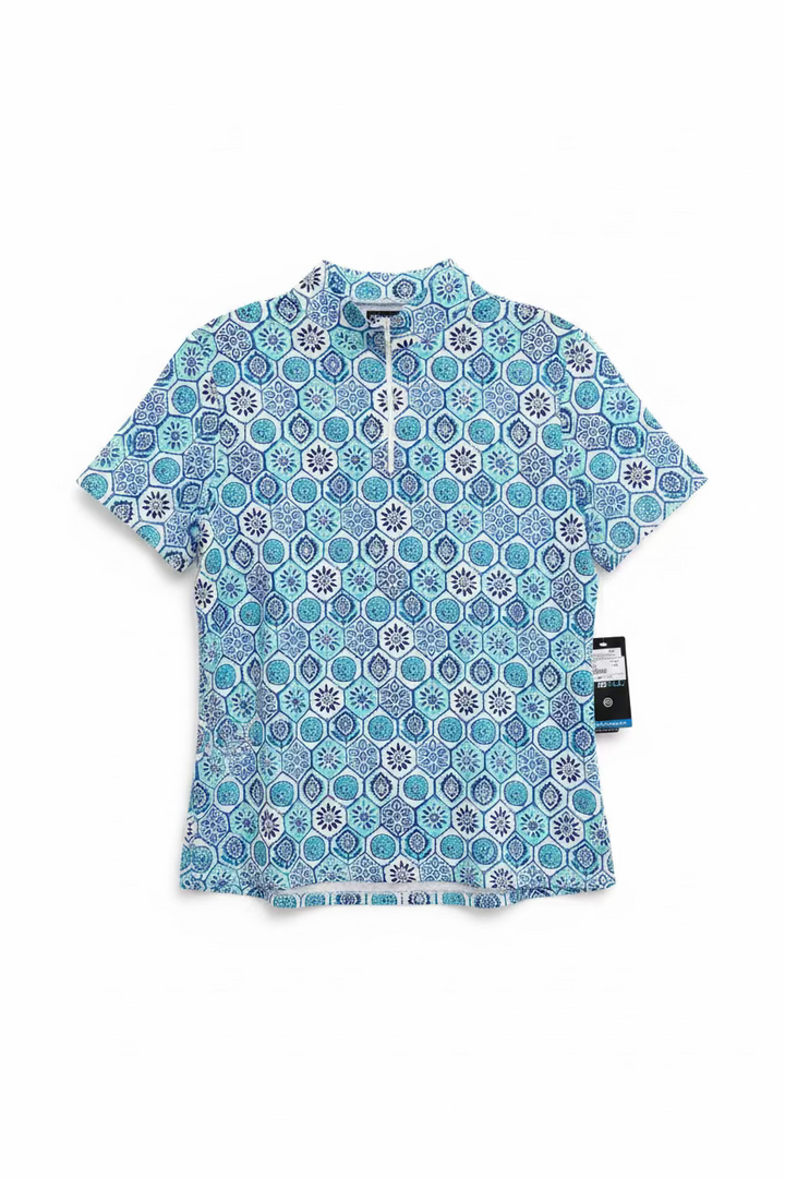 IBKUL Womens Brandy Short Sleeve Zip Mock - Seafoam